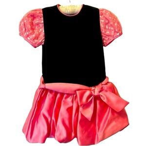 Vintage Black Velvet Party Dress: Pink Satin & Sequins, Girl's 6X